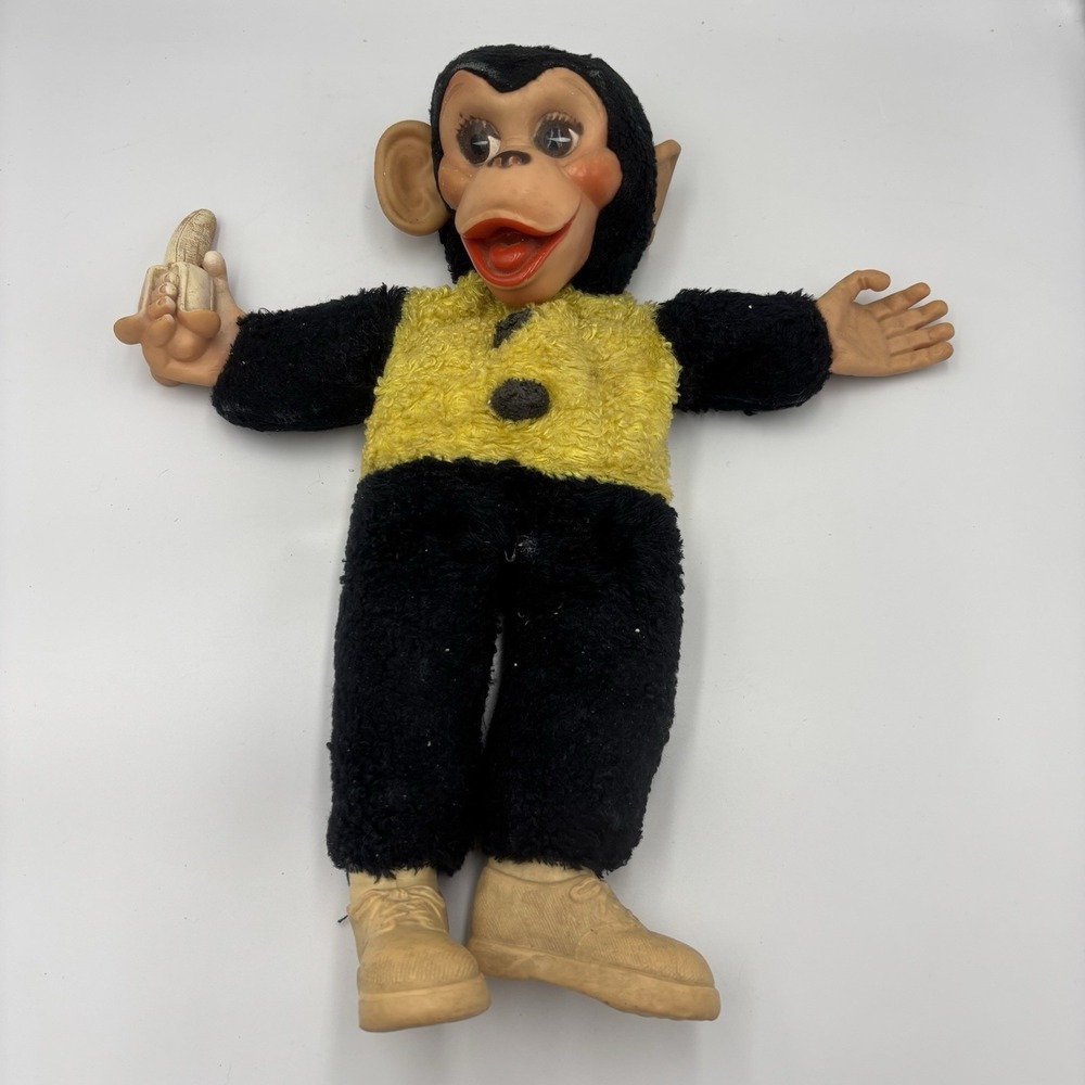 Vintage Zippy Monkey Mr Bim Zip Plush Banana Toy Rubber Face Doll FOR REPAIR